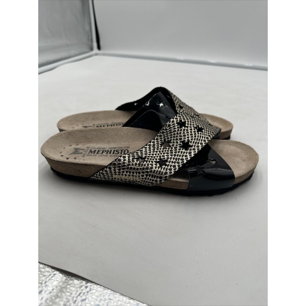 MEPHISTO Star Leather Cross Band Sandals nanou Black Patent Size 39